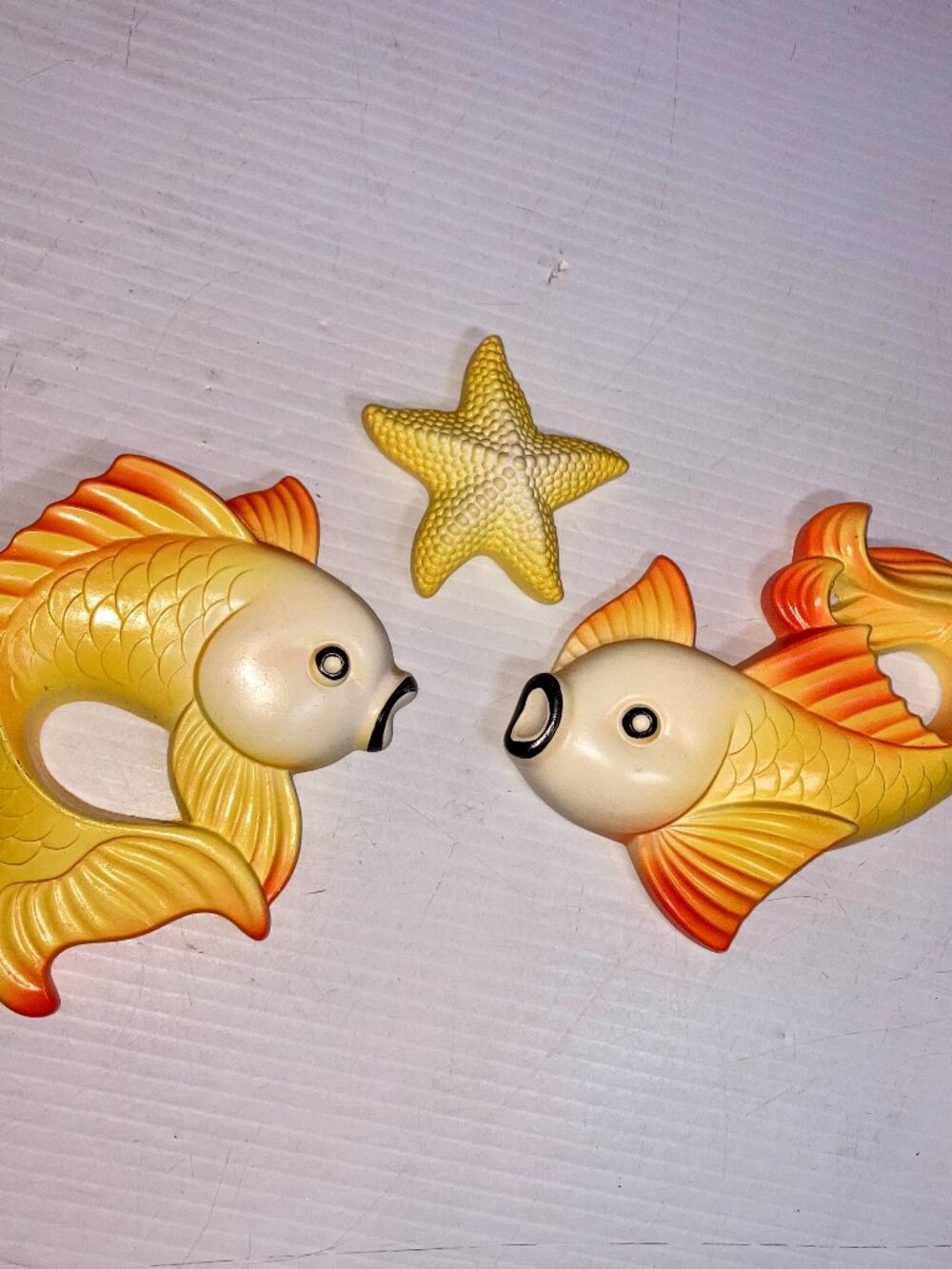 Vintage Miller Studio 1977 Chalkware Starfish & Goldfish Koi Wall Plaques 6-7"